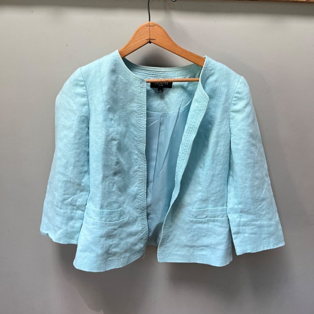 Talbots Open Front 100% Linen Blazer, Size 6p - image 1